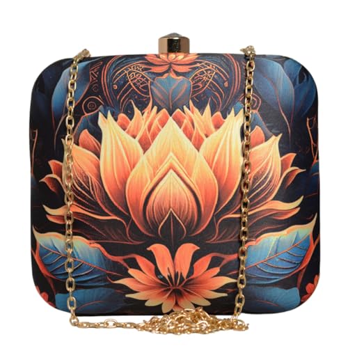 Artklim Orange Lotus multicolor Printed Clutch