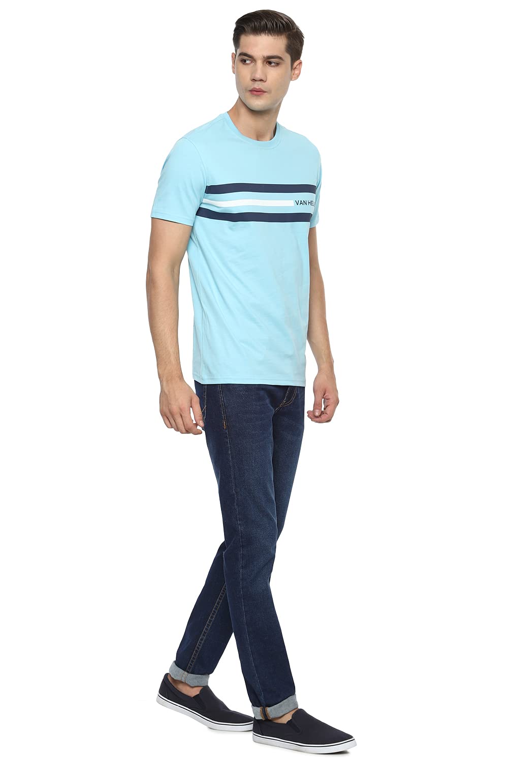 Van Heusen Men's Solid Regular Fit T-Shirt (VSKCURGBZ06257_Multi-Sky M)