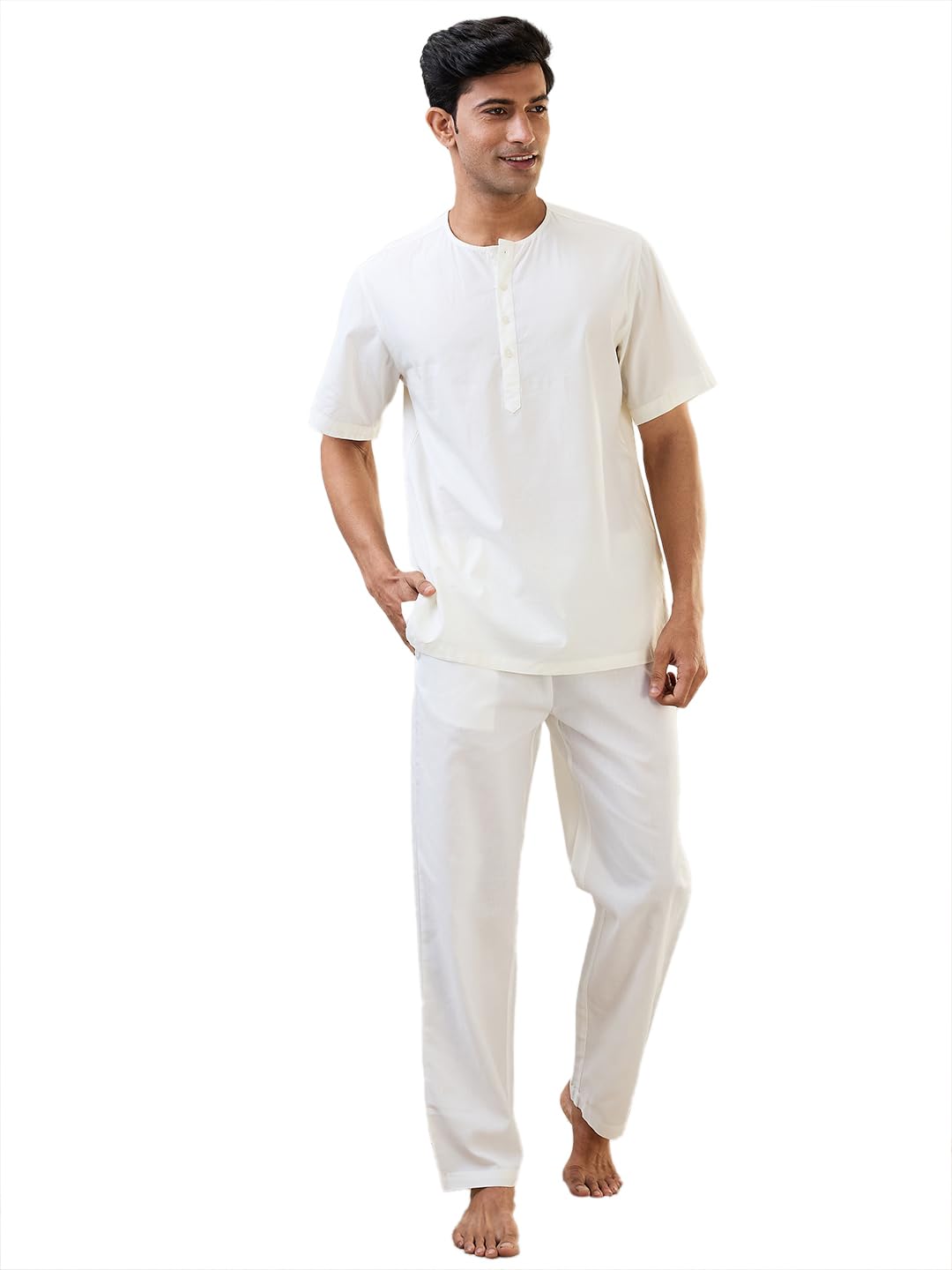 Raymond Sleepz Men Comfort Fit Solid Pattern Pure Cotton Round Neck Sleepz Kurta Set (Size: 2XL)-AEUA00011-F1