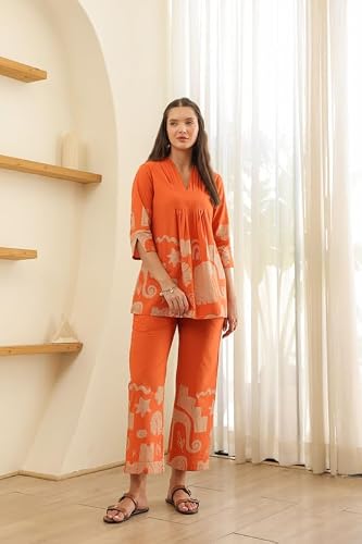 JISORA Women's Cotton Co-ord Set 17CS3360-M Orange M