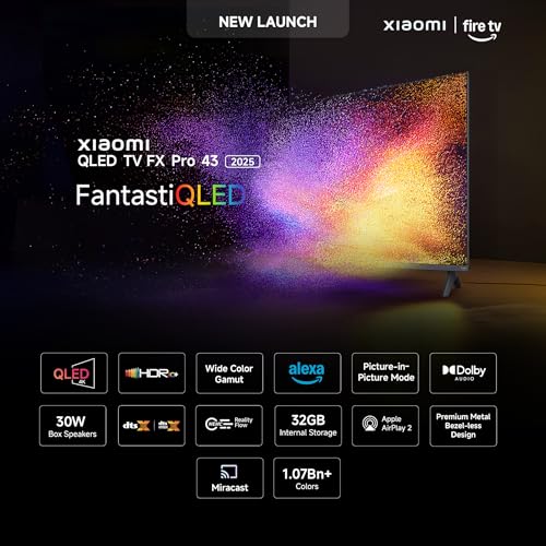 Xiaomi (108 cm) 43 inch FX Pro 4K QLED Smart | HDR10+ | 30W Box Speakers | Filmmaker Mode | Fire TV | L43MB-FPIN