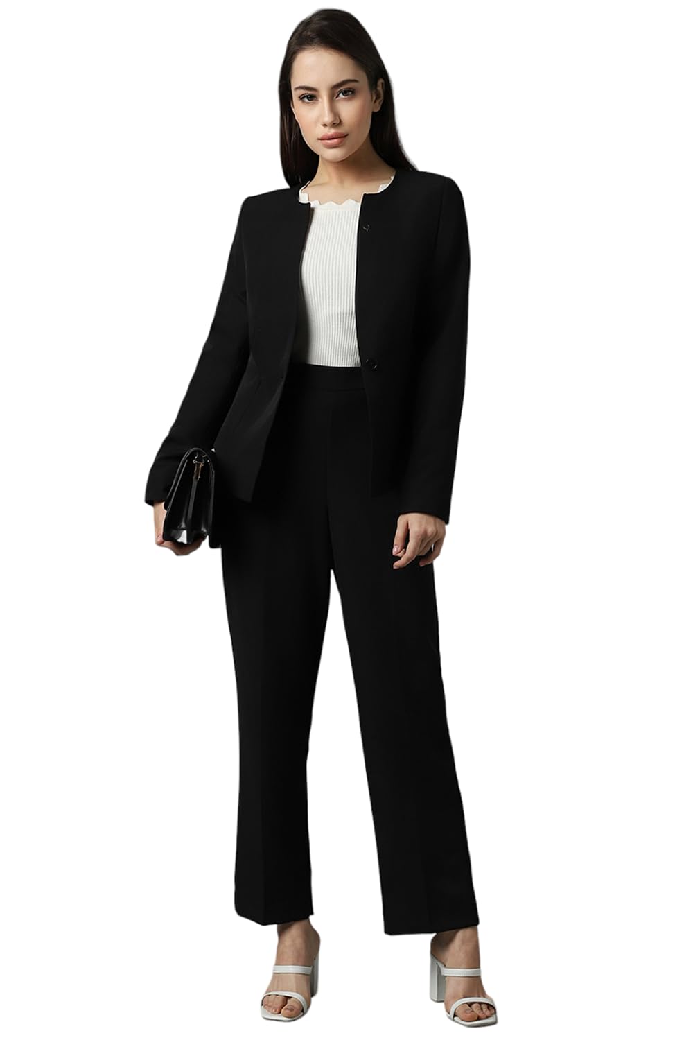 Allen Solly Women's Regular Blazer (AHBZCRGF616565_Black, Single Breasted