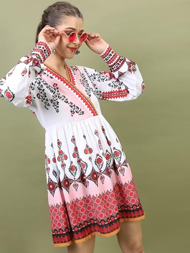 Vishudh Women Sleeveless V-Neck Dress VNa1001989 Multicolor L