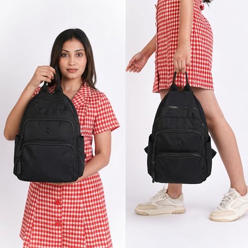 12o12 Women’s Stylish Lightweight Backpack for Daily Use, Travel, Work | Multi-Compartment Water-Resistant Daypack Bag, Anti-Theft Storage Back Pocket (26 (L) X 37 (H) X 14 (W) CM) (Black)