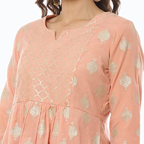 Rangriti Women's Ethnic Peach Ethnic Wear Two Piece Set (Size_L)