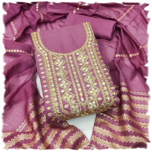 Leeli Peeri Designer Women's Vichitra Silk Embroidery Work Unstitched Salwar Suit Dress Material