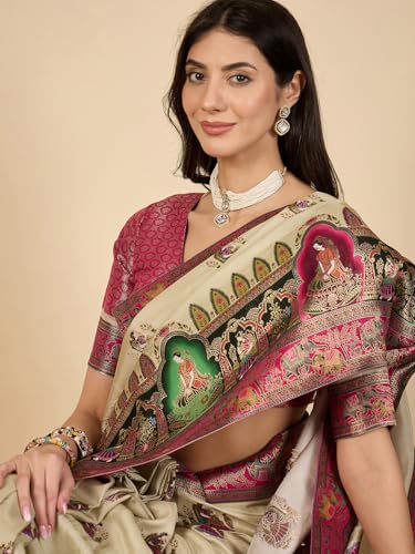 AKHILAM Women's Kanjivaram Woven Soft Silk Saree With Blouse Piece
