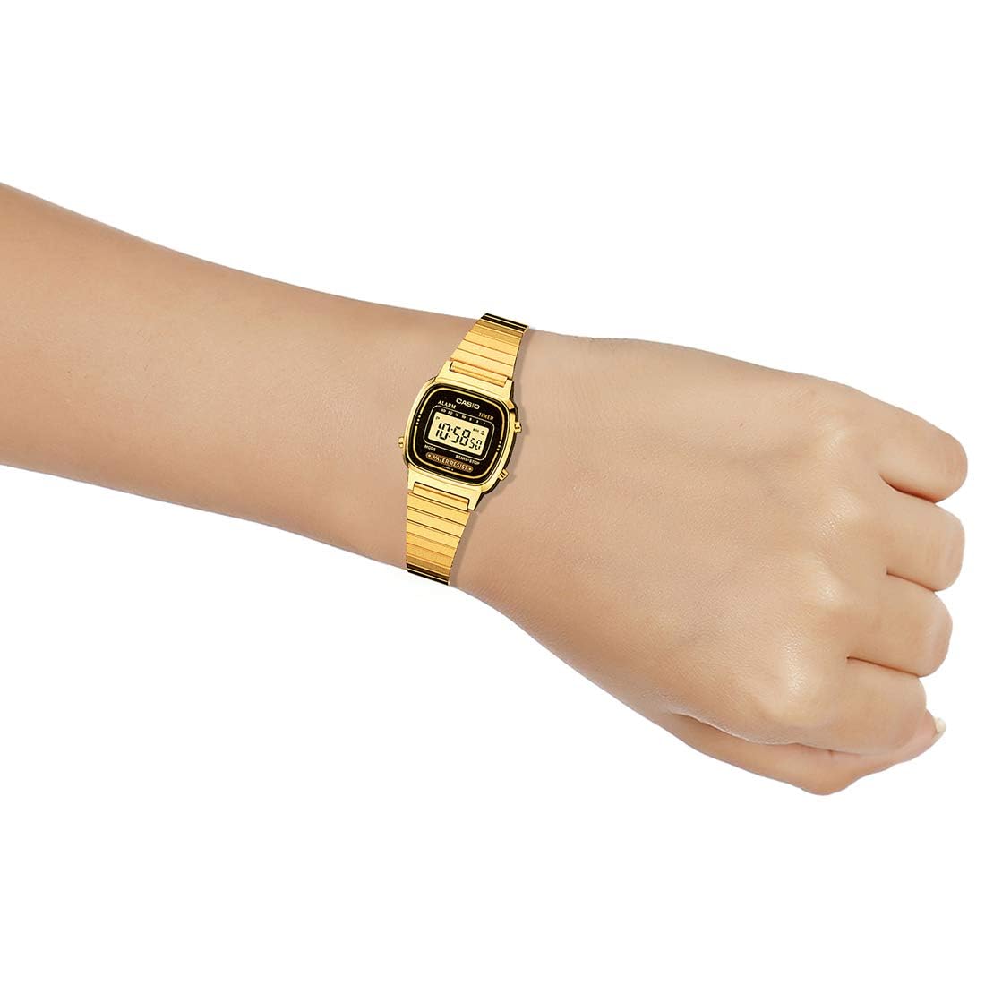Casio Vintage LA670WGA-1DF Black Digital Dial Gold Stainless Steel Band D124