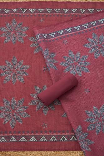 Soch Womens Maroon Art Silk Floral Dress Material With Sequins