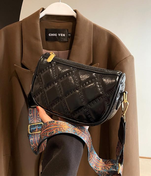 Diva Dale Quilted Crossbody Bag for Women, Adjustable Strap, Zipper Closure (Black)