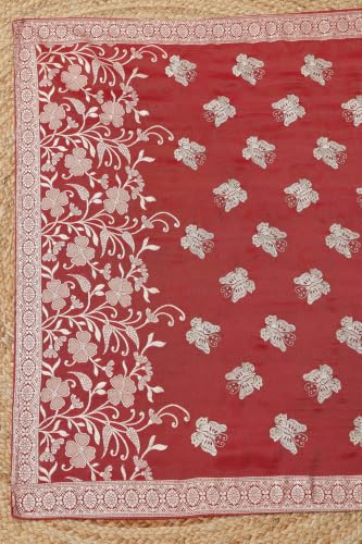 Soch Womens Red Tissue Jacquard Woven Botanical Dupatta
