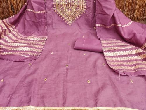 Leeli Peeri Designer Women's Vichitra Silk Embroidery Work Unstitched Salwar Suit Dress Material