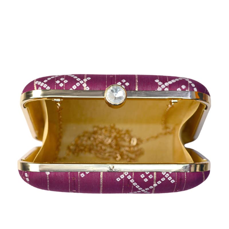 Artklim Purple Box Shaped Clutch With Golden String