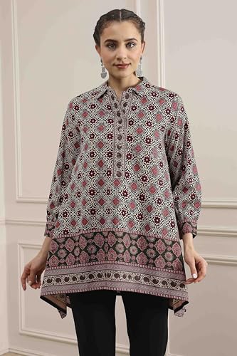 Biba Women Beige Red Viscose Rayon Relaxed Printed Top_42
