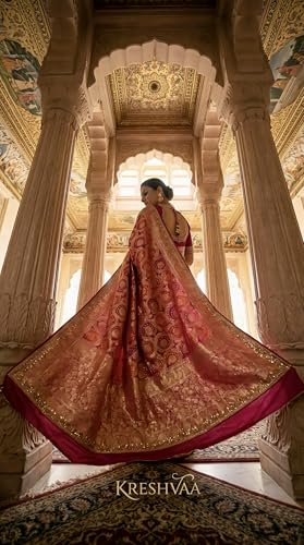Nineteen6 Women's Pure Jaipuri Bandhani Saree with Unstitched Blouse Piece | Traditional Rajasthani Bandhej Heavy Zari Border Saree for Women | Ethnic Festive & Weddding Wear Saree