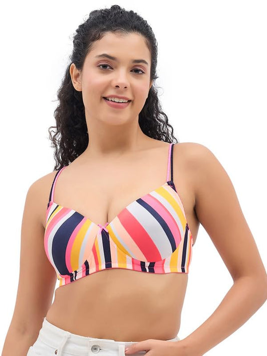 Clovia Women's Polyamide Printed Lightly Padded Full Cup Wire Free T-Shirt Bra (BR1067G19_Multi_34B) Multicolour