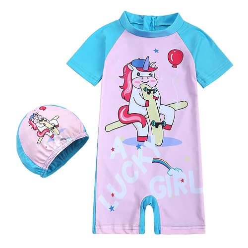 Baby Bucket Swimsuit for Girls | Swimwear with Cap | Swimming Costume | Swimwear and Beachwear(12 Months-18 Months) - (Purple & Blue)