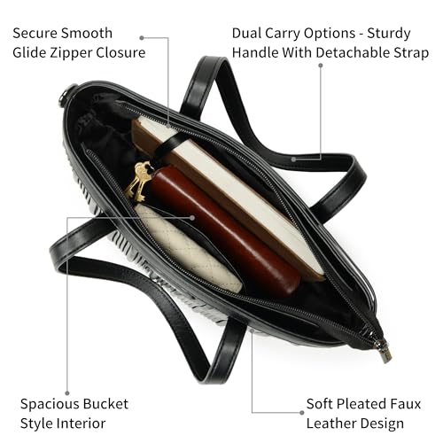 Fastrack BlackGroove Satchel | Women’s Faux-Leather Bucket Bag | Pleated Design, Gunmetal Hardware & Dual Carry Options