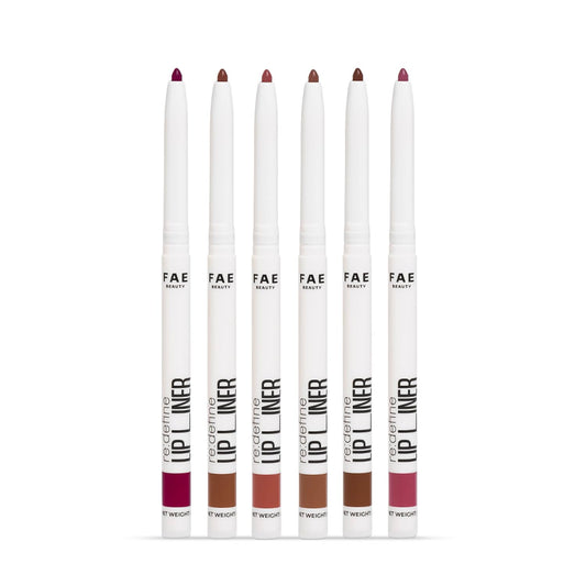 FAE Beauty Re:Define Lip Liner Set of 6 | Long-Lasting | Matte | Non-drying | Transferproof & Smudgeproof | Shades - Lifeline, Borderline, Topline, Bottomline, Headline, Bloodline