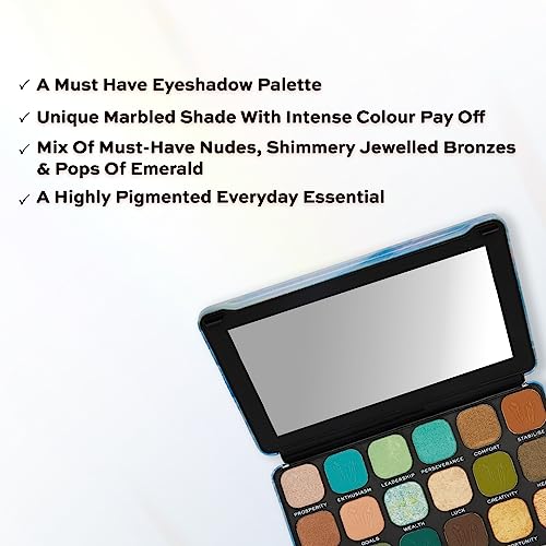 Makeup Revolution- Crystal Aura Forever Flawless Shadow Palette- Aventurine|Unique marbled shade with intense colour pay off|Mix of must-have nudes, shimmery jewelled bronzes & pops of emerald|19.8gm