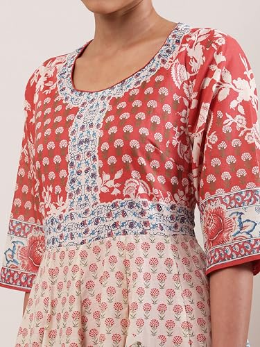 Biba Women Red Cotton Anarkali Suit Set_38