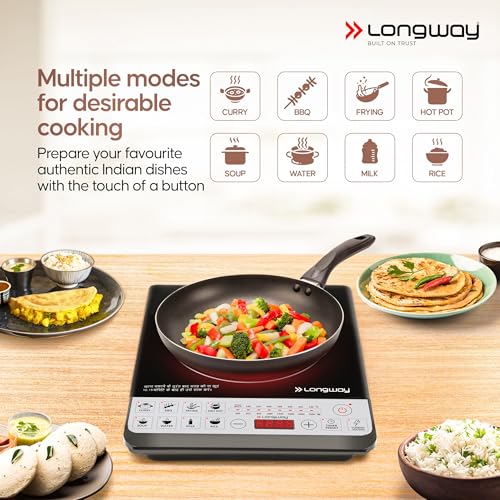 Longway Cruiser IC PB 2000 Watt Induction Cooktop with Auto Shut-Off & Over-Heat Protection With 8 Cooking Mode & BIS Approved (Black, Push Button)