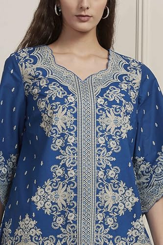 Biba Women Blue Cotton Straight Short Kurti_34