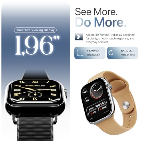 Fire-Boltt Ninja X Ring Smart Watch with 1.96” Large Display, Bluetooth Calling, Wireless Charging, AI Voice Assistant, 500+ Watch Faces, Health Suite, Smart Watch for Man & Woman – Mocha Mousse