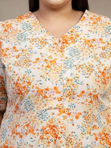 Women Plus Size Floral Print Fit & Flare Midi Dress (LDR24015-MULTIPRINT-7XL)