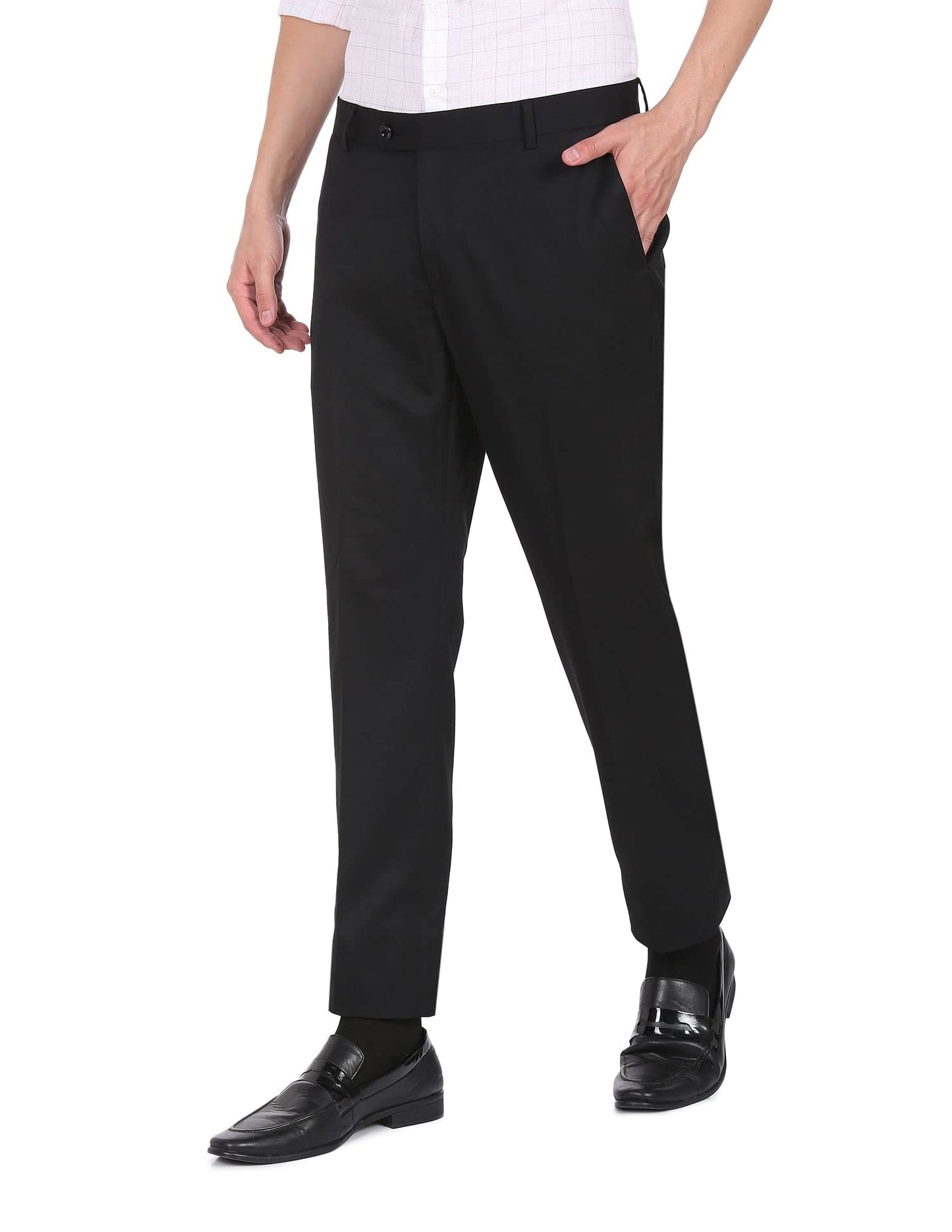 Arrow Men's Polyester Single Breasted Business Suit Pants Set (AREU5085A_Black