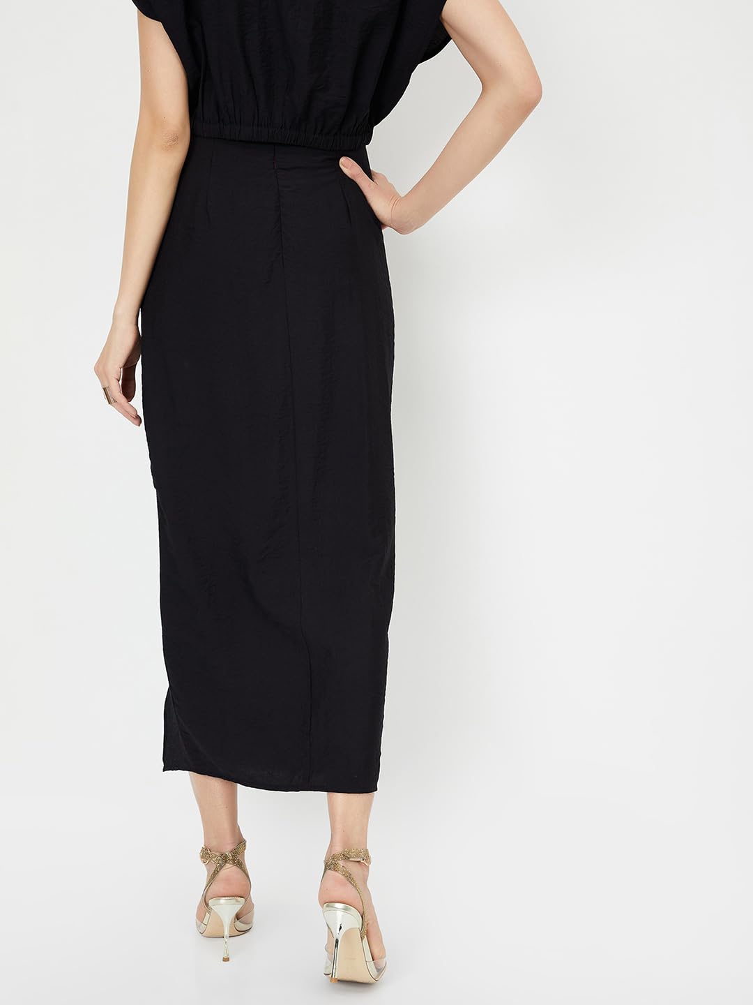 Max Women Solid Draped Skirt, Black, S