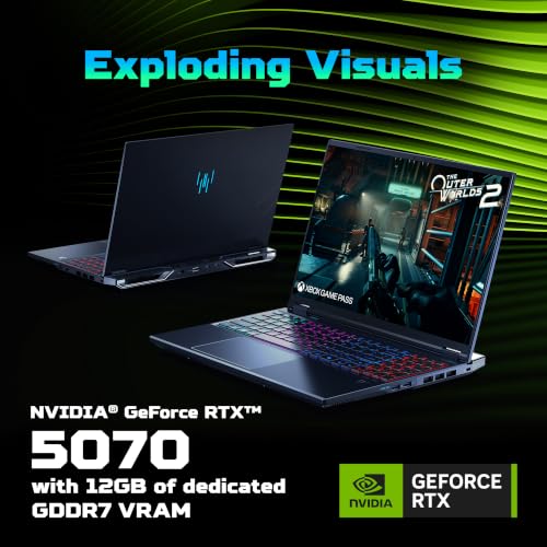 Acer Predator Helios Neo 16, Intel Core i7-14650HX, NVIDIA GeF RTX 5070-12GB DR7, 16GB DDR5/ 1TB SSD, 16"/40.6cm WQXGA IPS, 180Hz/92Whr, Win 11H, Abyss Black, 2.5Kg, PHN16-I31, RGB KB, Gaming Laptop