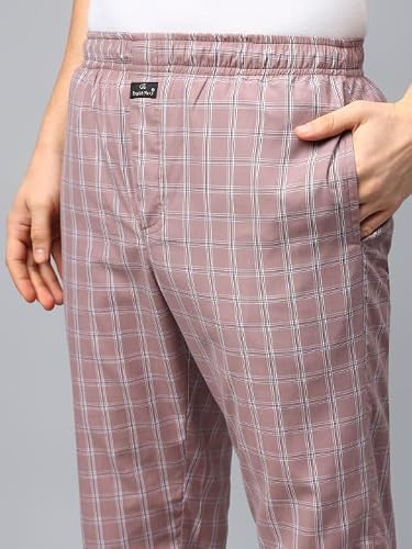 English Navy Men Checked Night Suit Mauve M, Machine Washable Easy Care Fabric, Soft Breathable Fabric for a restful Night, Gentle on Skin for All Night Comfort