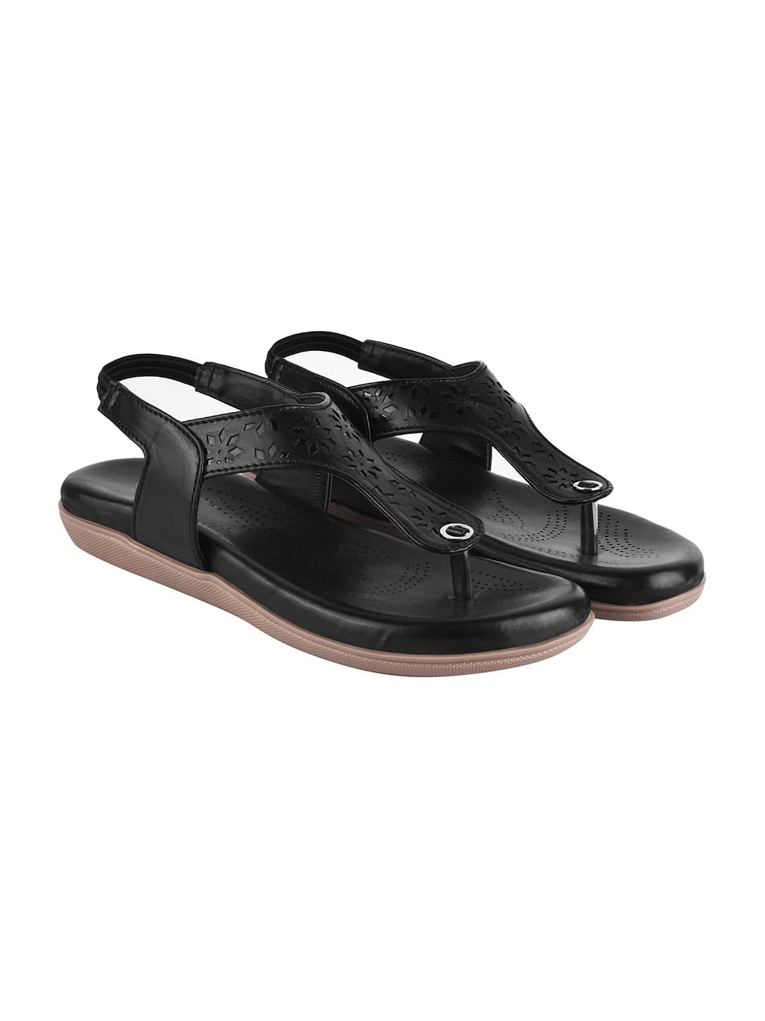 GLEMATOZ Women's Black Flat Sandals – Stylish Comfortable Slip-On Open Toe || Casual Flats for Daily Travel & Beach Festive Summer & Party Footwear EU40