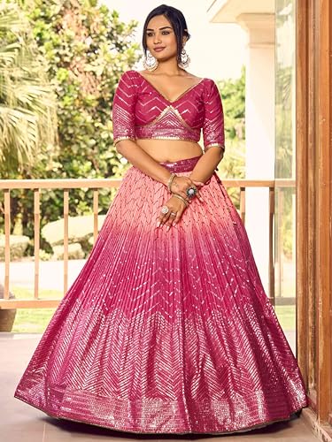 Zeel Clothing Women's Zari & Sequins Embroidered Art Silk New Semi-Stitched Lehenga Choli With Dupatta (5057-Pink-Womens-Lehenga-Choli-Latest; Free Size)