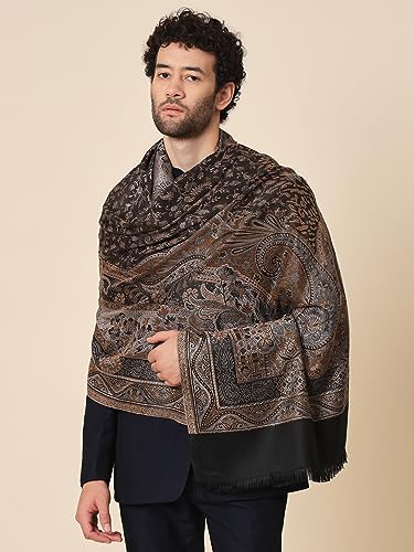 Zamour Polyester Blend Faux Pashmina Soft Jamawar Woven Shawl For Men (Golden Black)
