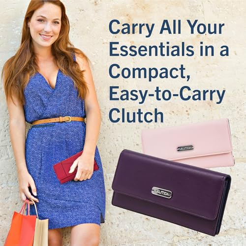 Nautica Polyurethane Money Manager RFID Womens Wallet Clutch Organizer,Blue