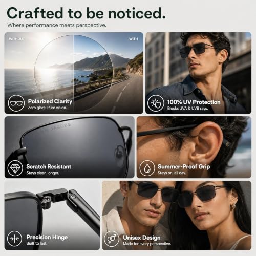 John Jacobs | Black - Grey | Full Rim Rectangular Stylish & Premium Polarized Sunglasses | Polarized and 100% UV Protected | Men & Women | Large | JJ S15862