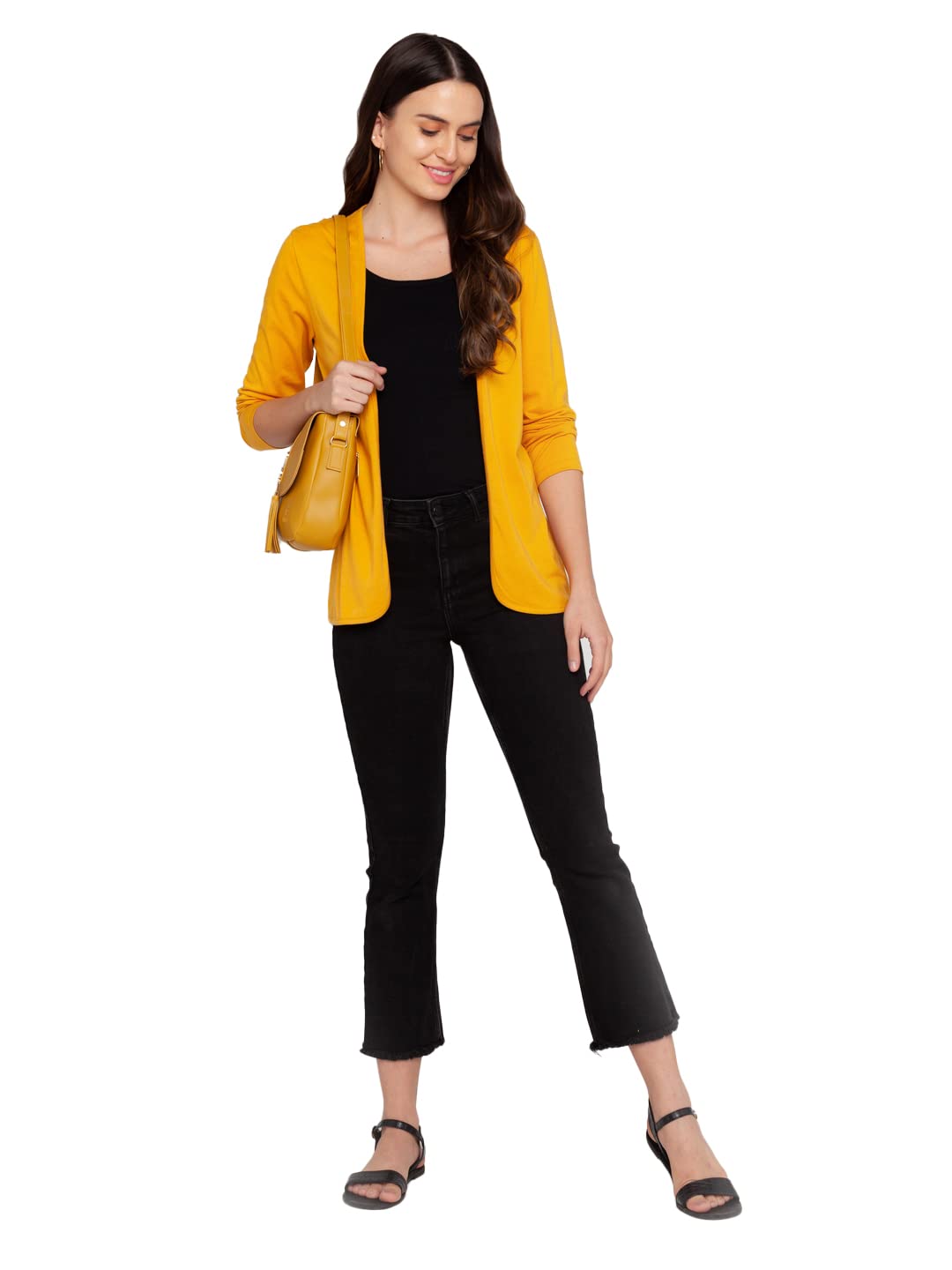 Zink London Women's Cotton V-Neck Solid Shrug (Yellow, Medium)