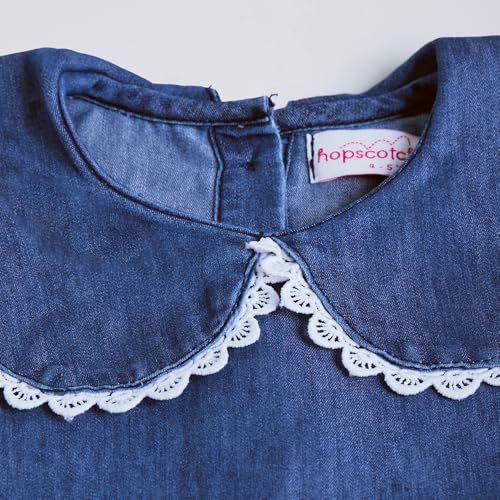 Hopscotch Girls Blue Full Sleeves Lace Trim Denim Dress for Age (6-7 Years)