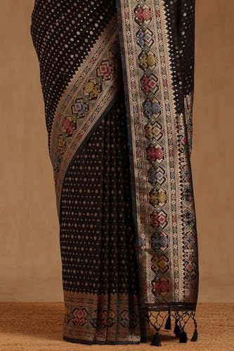 Soch Womens Black Silk Blend Zari Woven Saree With Zari Woven