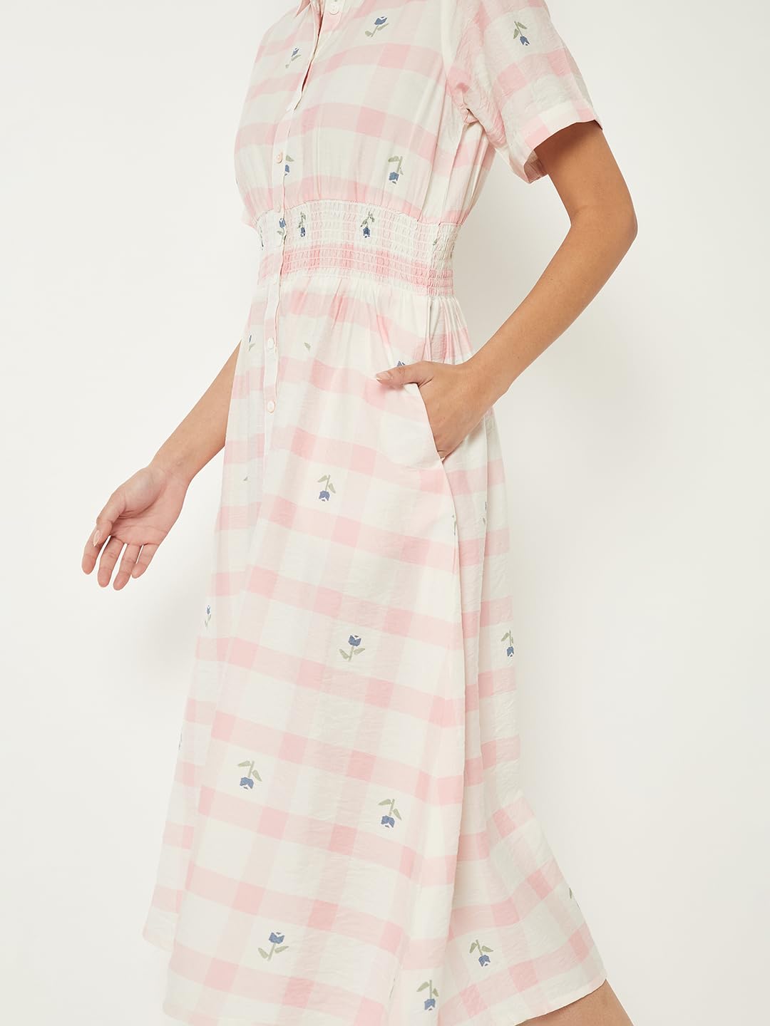 Max Women Checked Shirt Dress (White_L)