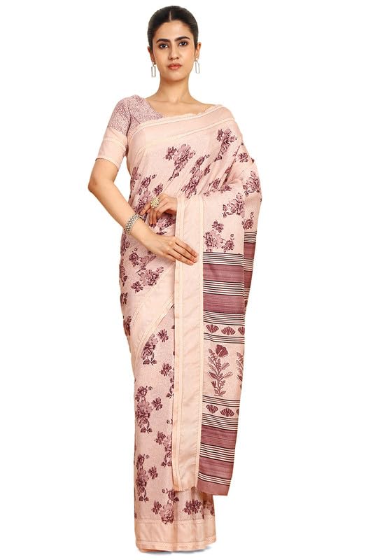 Soch Womens Peach Art Silk Floral Print Saree