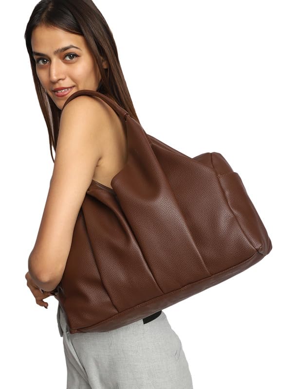 MINI WESST Women's Brown Solid PU Handheld Bag (Dimension- HxLxD(CM)-24x38x11)