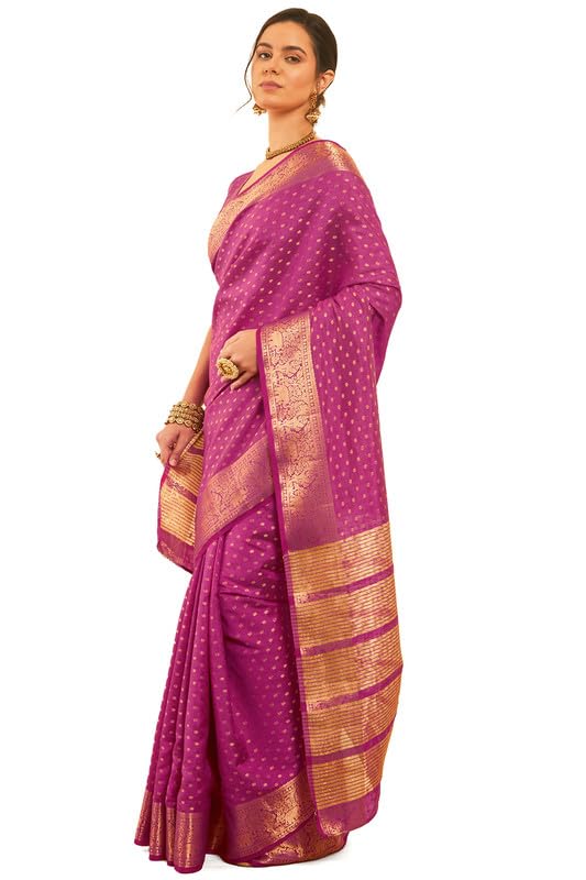 Soch Womens Fuchsia Floral Woven Design Art Silk Saree