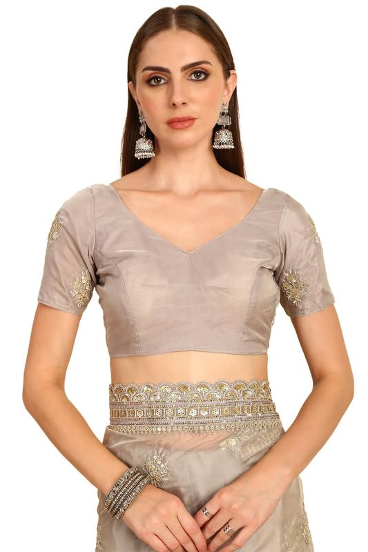 Soch Womens Grey Sequinned Embellished Organza Saree With Zardosi