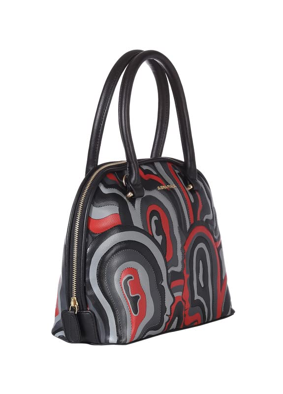 Satya Paul Grey Red PU Printed D Shape Handbags for Women