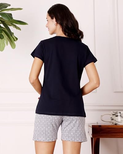 BODYCARE Women's Cotton Printed T-Shirt and Shorts Set | Soft & Breathable Nightwear | Short Sleeves | Loungewear Co-Ord Set | BSSS17033_95 Multicolour