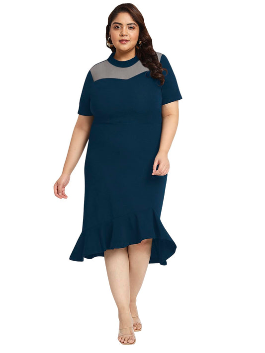 wild U Women Blue Plus Size Dress | Half Sleeve | Bodycon | Stretchable | Clubwear | Western Stylish (Blue - 8XL)