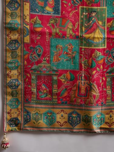 AKHILAM Women's Pink Viscose Silk Ethnic Motif Printed Saree With Unstitched Blouse Piece (MSTANI130E_HS)